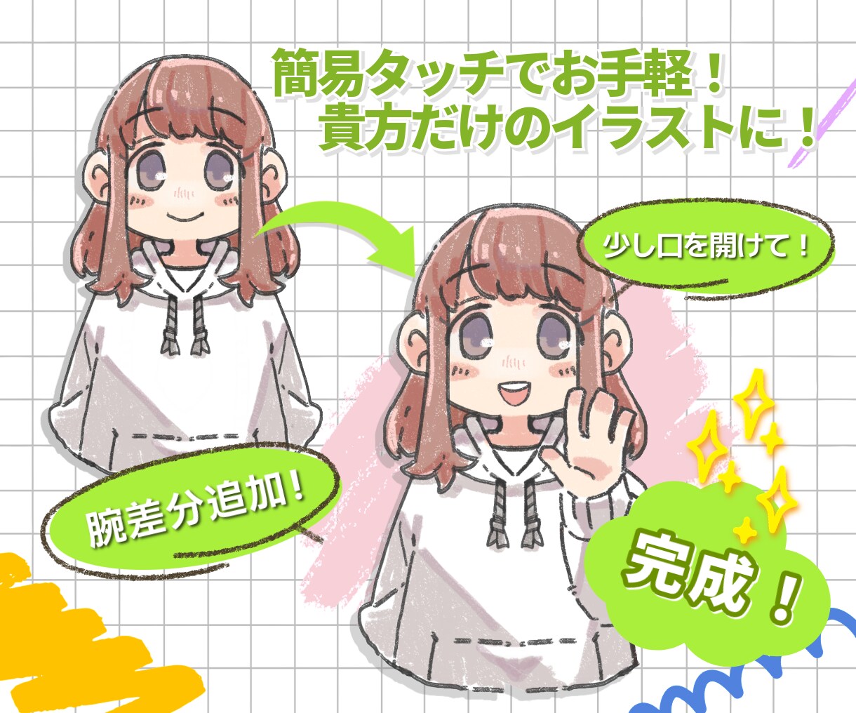 最短1DAYで手元に！オリジナルイラストを描きます 商用利用料込み！あなたらしさ、ふんわり仕立て。すぐお届け♪ イメージ2