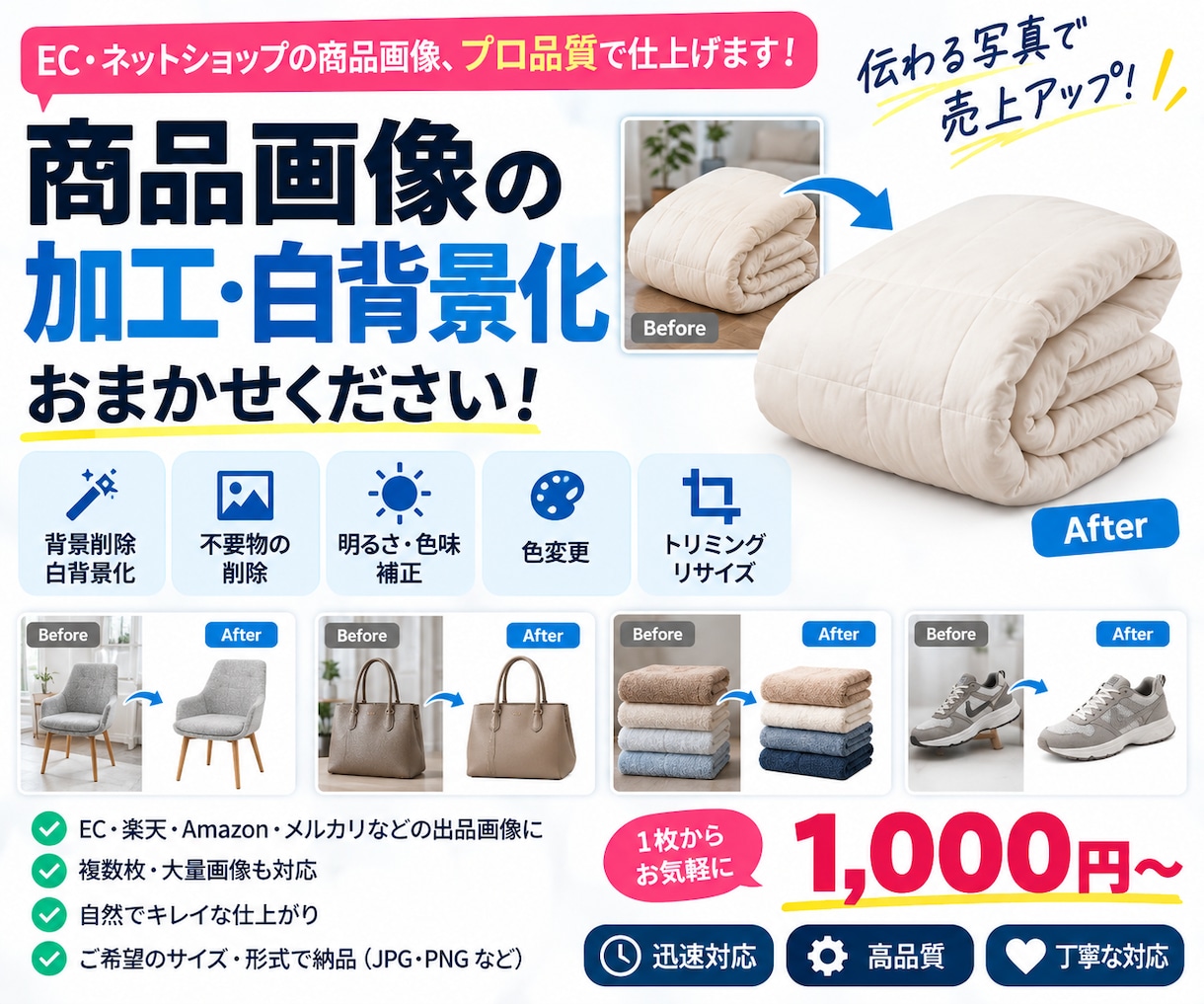 商品画像を見やすく加工・白背景化します 切り抜き・補正・不要物削除にも対応します イメージ1