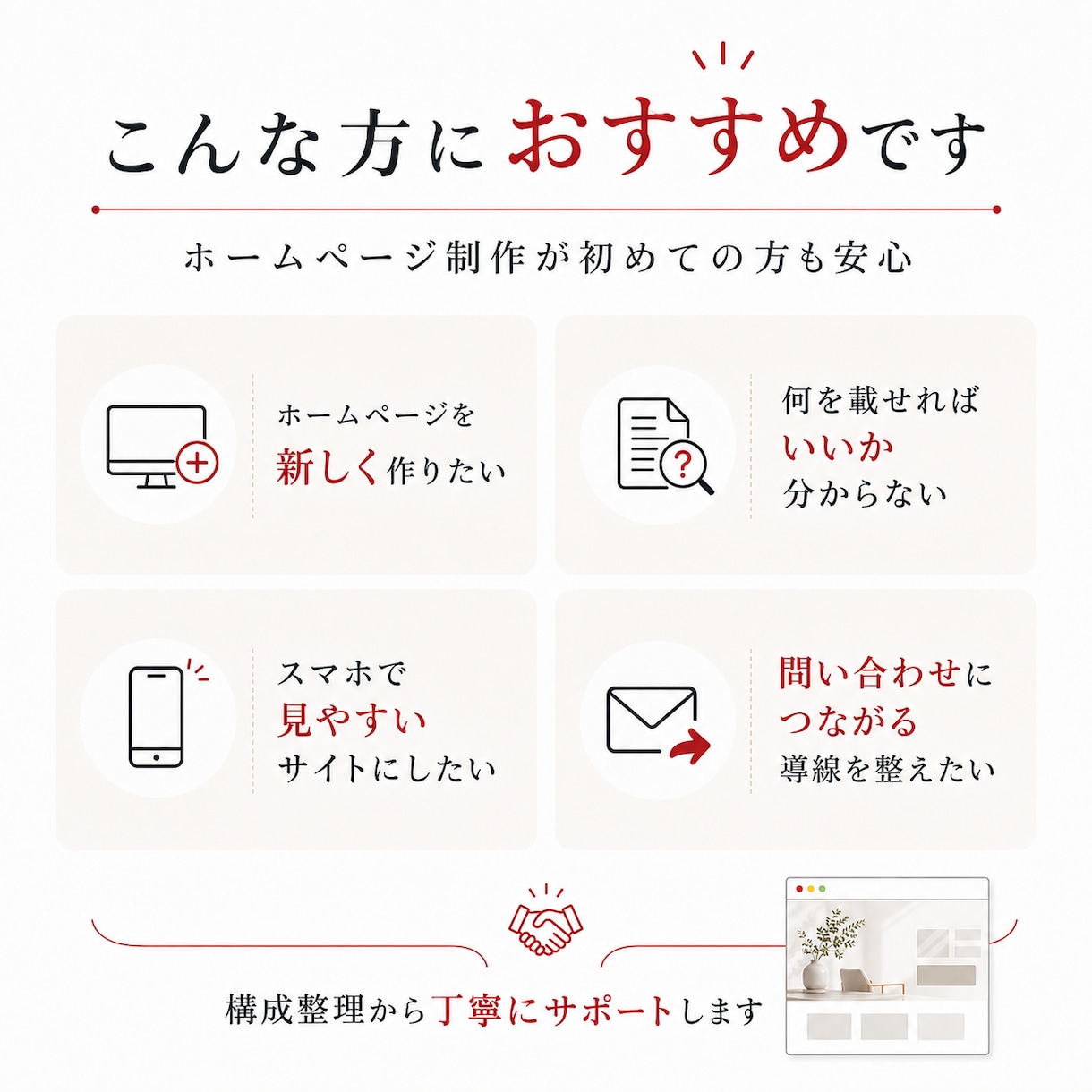 事業の魅力が伝わるホームページを制作します 初めてのHP制作も構成から丁寧にサポート イメージ2