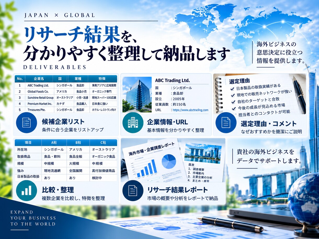 海外市場・企業をリサーチします 海外営業・販路開拓につながる情報を実務目線で調査 イメージ3
