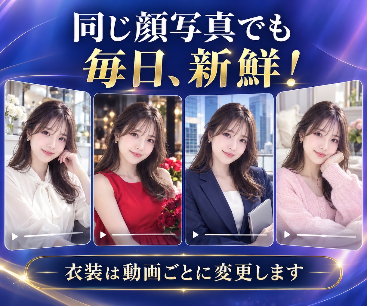 顔写真1枚から毎日配信用リール動画を作ります 顔写真1枚で1ヶ月分！1日約500円で毎日配信！ イメージ3