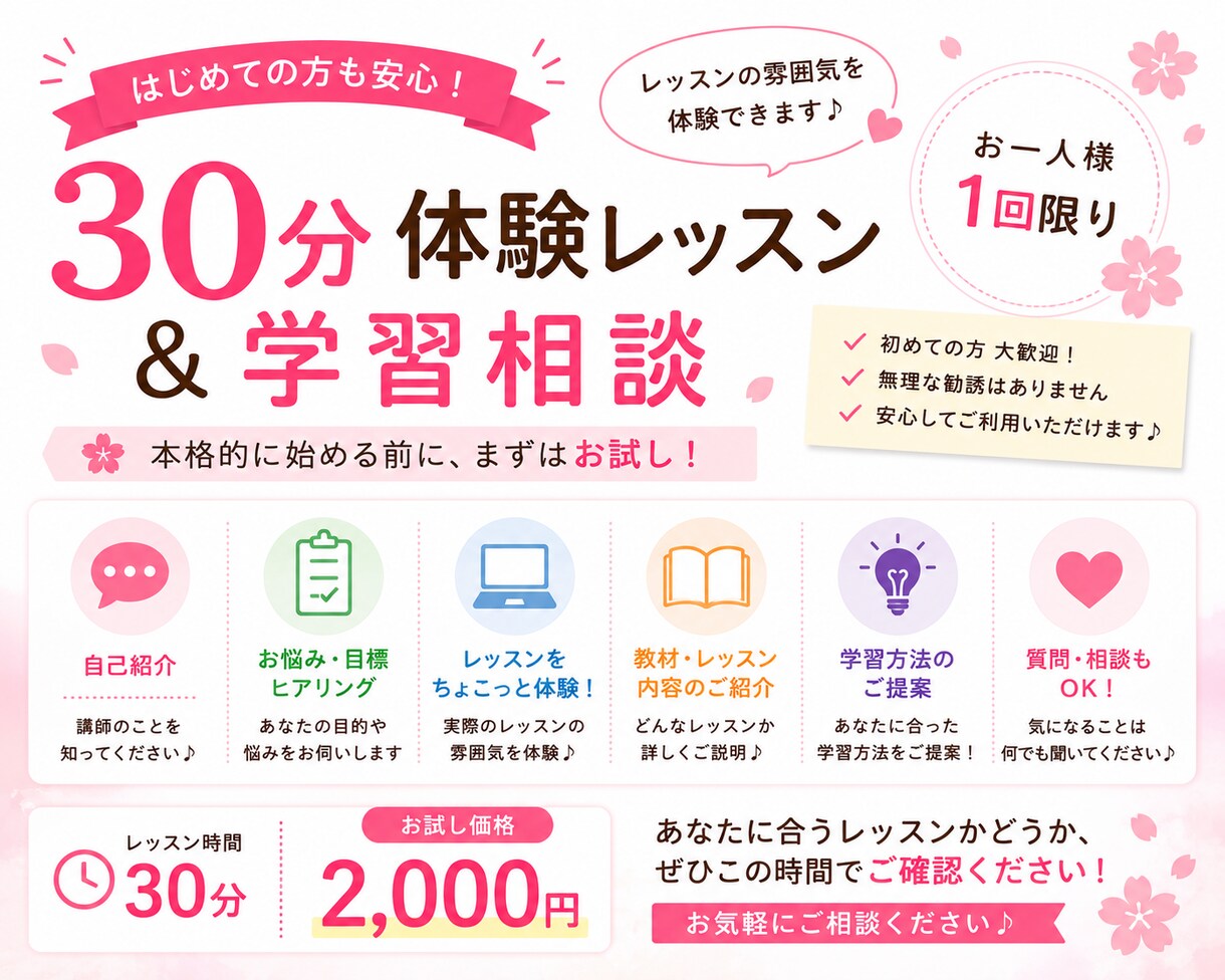 30分体験レッスン・学習相談します レッスン前に雰囲気を体験してみませんか？ イメージ1