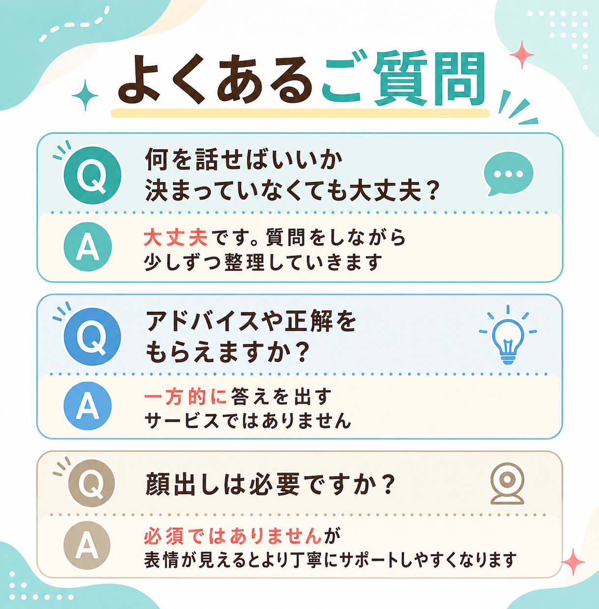 質問をしながら考えの整理をお手伝いします 話しながら頭の中を整理する対話時間に⭐ イメージ10
