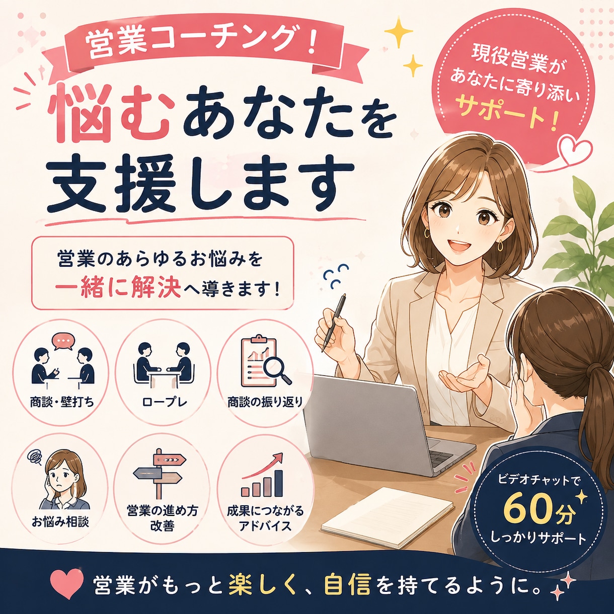 営業の悩み、現役営業と一緒に解決します 商談の壁打ち・ロープレ・失注分析まで、60分サポート イメージ1