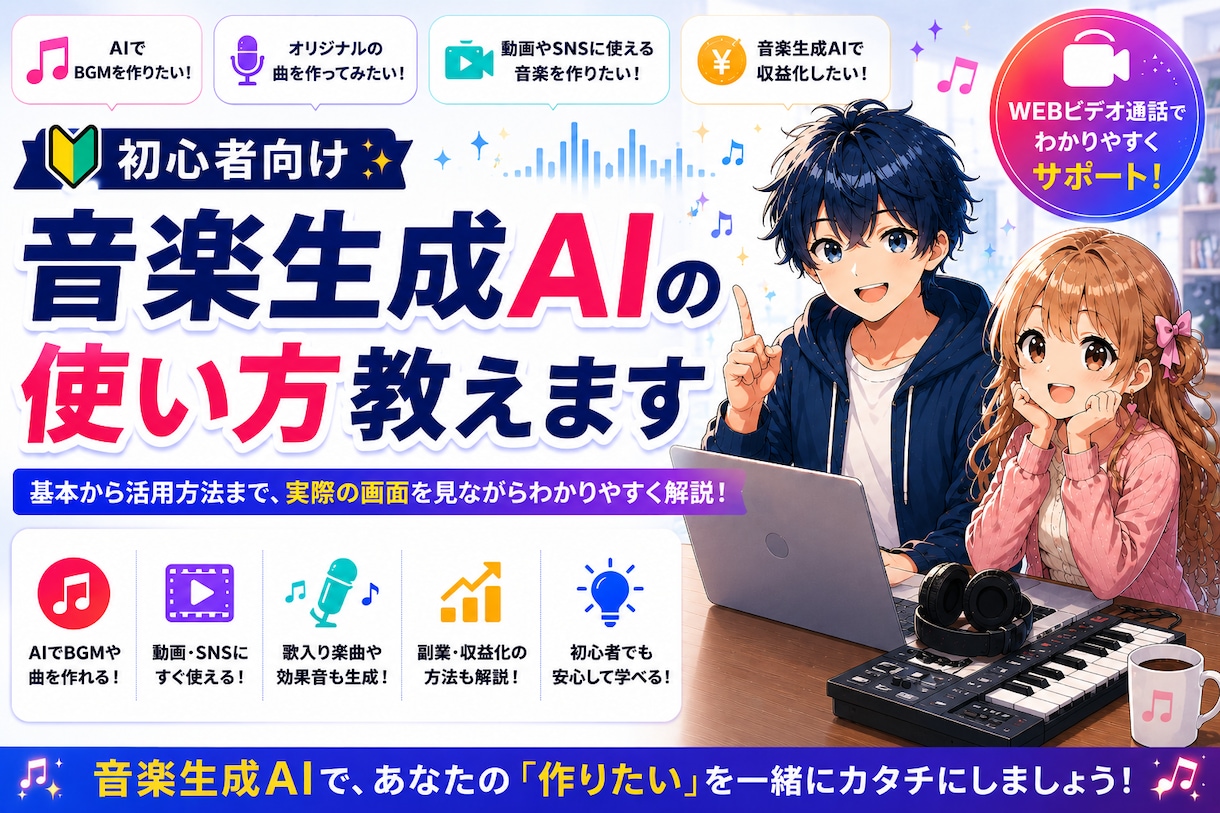 音楽生成AIでできることを初心者向けに解説します AIでBGMや曲を作る方法をわかりやすく教えます イメージ1