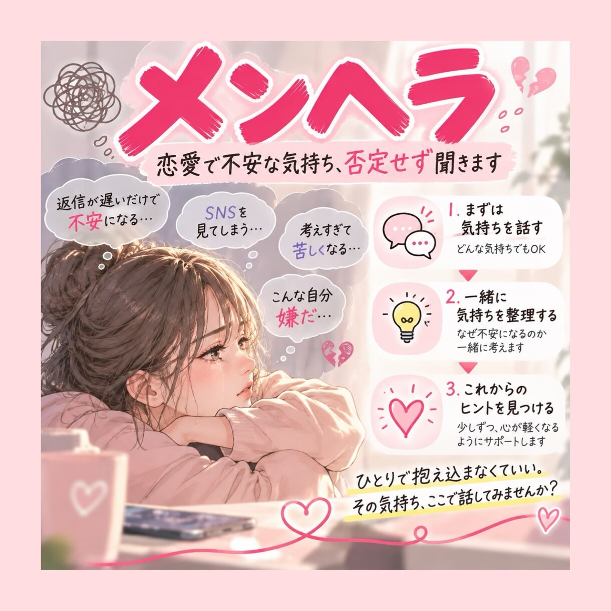 こんな自分が嫌だ！苦しさを一緒にほどきます 恋愛の不安や嫉妬、誰にも言えない気持ちも吐き出して〇 イメージ2