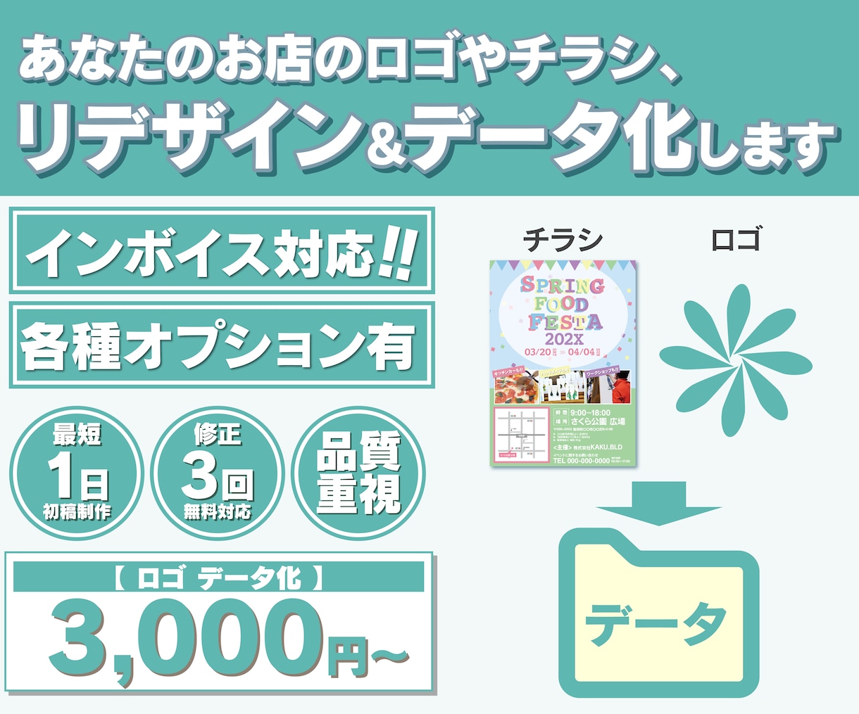 ロゴやチラシ、リデザイン&データ化します 紙媒体や画像データしかないロゴやチラシ、ありませんか？ イメージ1