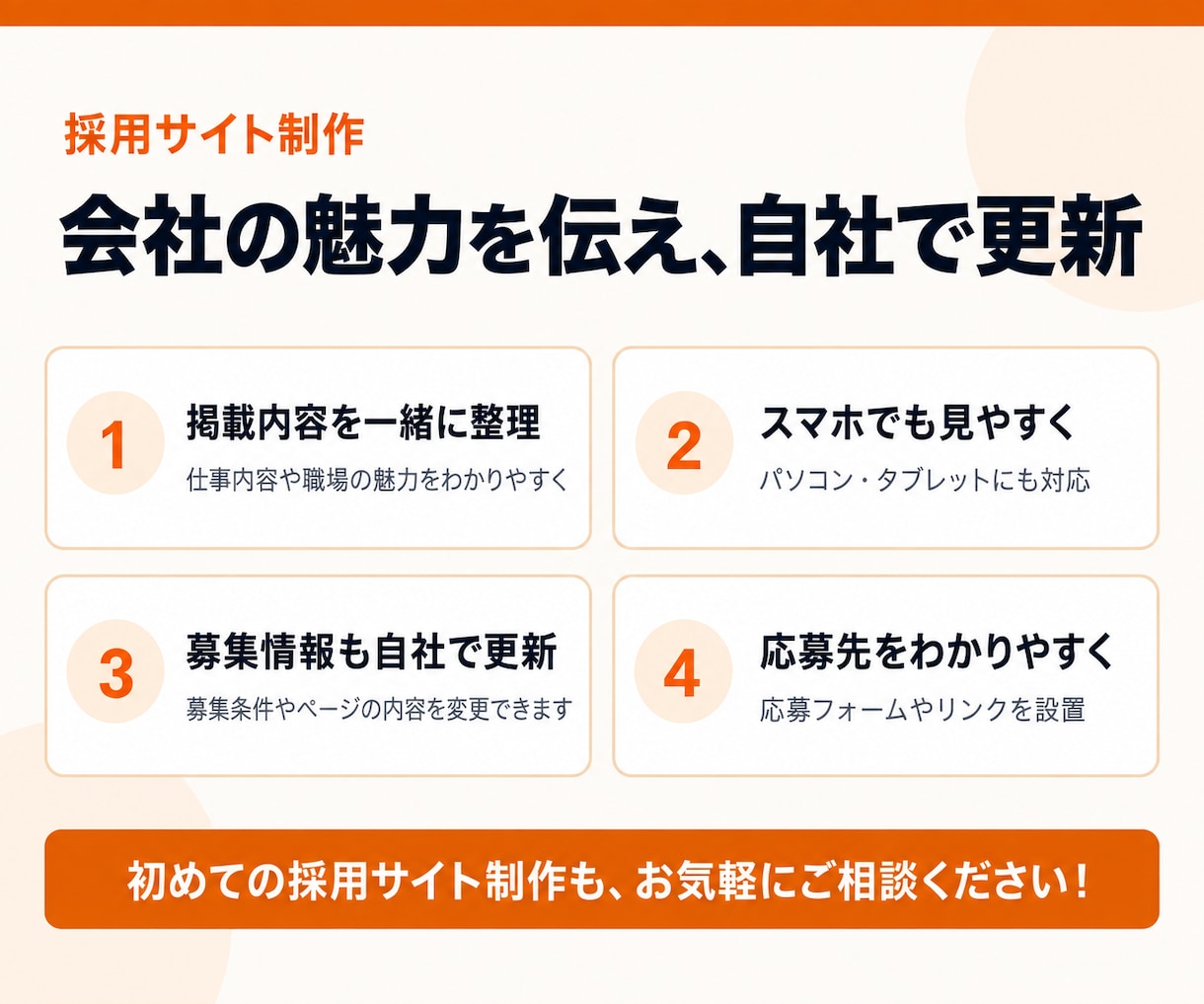 会社や仕事の魅力が伝わる採用サイトを制作します 最短5日納品！会社の魅力を伝え、募集情報も自社で更新 イメージ2
