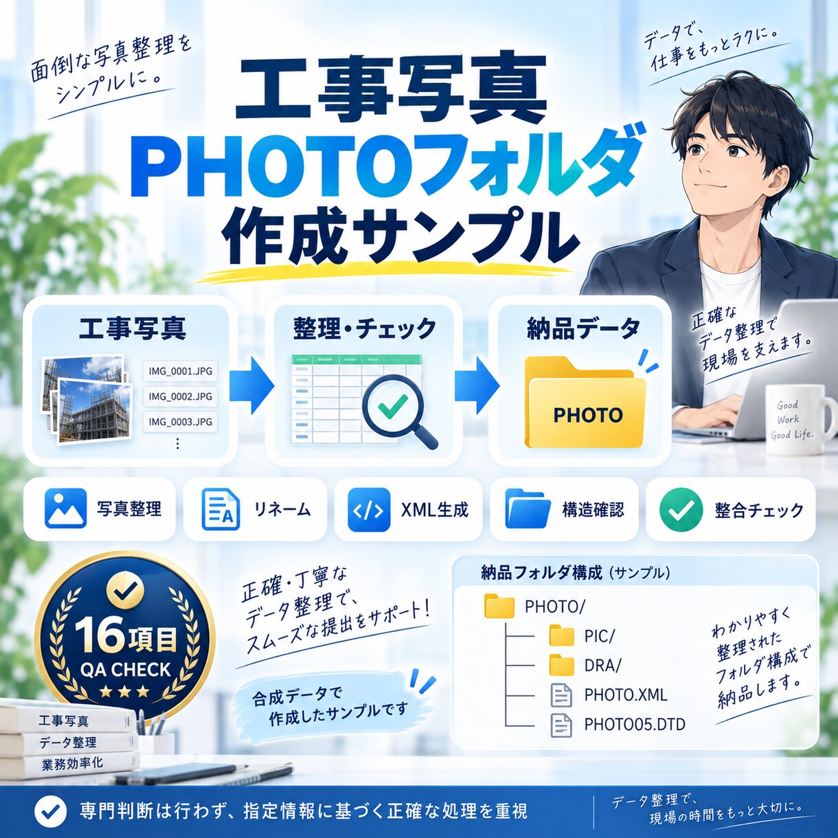 工事写真のPHOTOフォルダを作成します 写真整理・XML生成・整合チェックまで対応 イメージ1