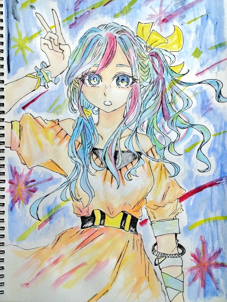 色彩鮮やかでかわいい、かっこいいイラストを描きます ポスターカラーのアナログイラスト基本とし女の子を主に描きます イメージ5