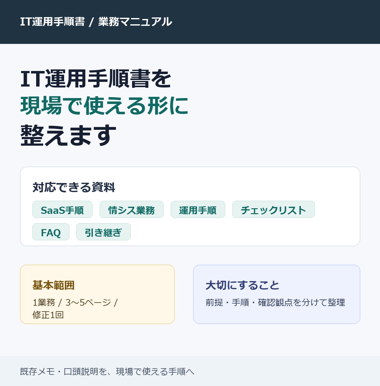 IT運用手順書を現場で使える形に整えます 既存メモや資料を、迷わず使える手順書へ イメージ2