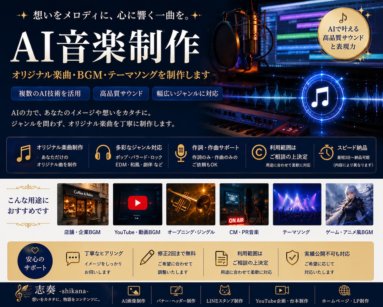 AI音楽・BGMを用途に合わせて制作します 想いを音楽に。AIで理想の楽曲を制作します。 イメージ1