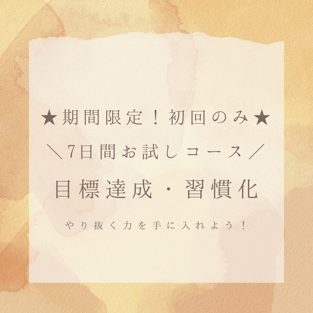 初回のみ！目標達成を支援します 【特別版】★お試しコース★習慣化でやり抜く力を手に入れよう！ イメージ1