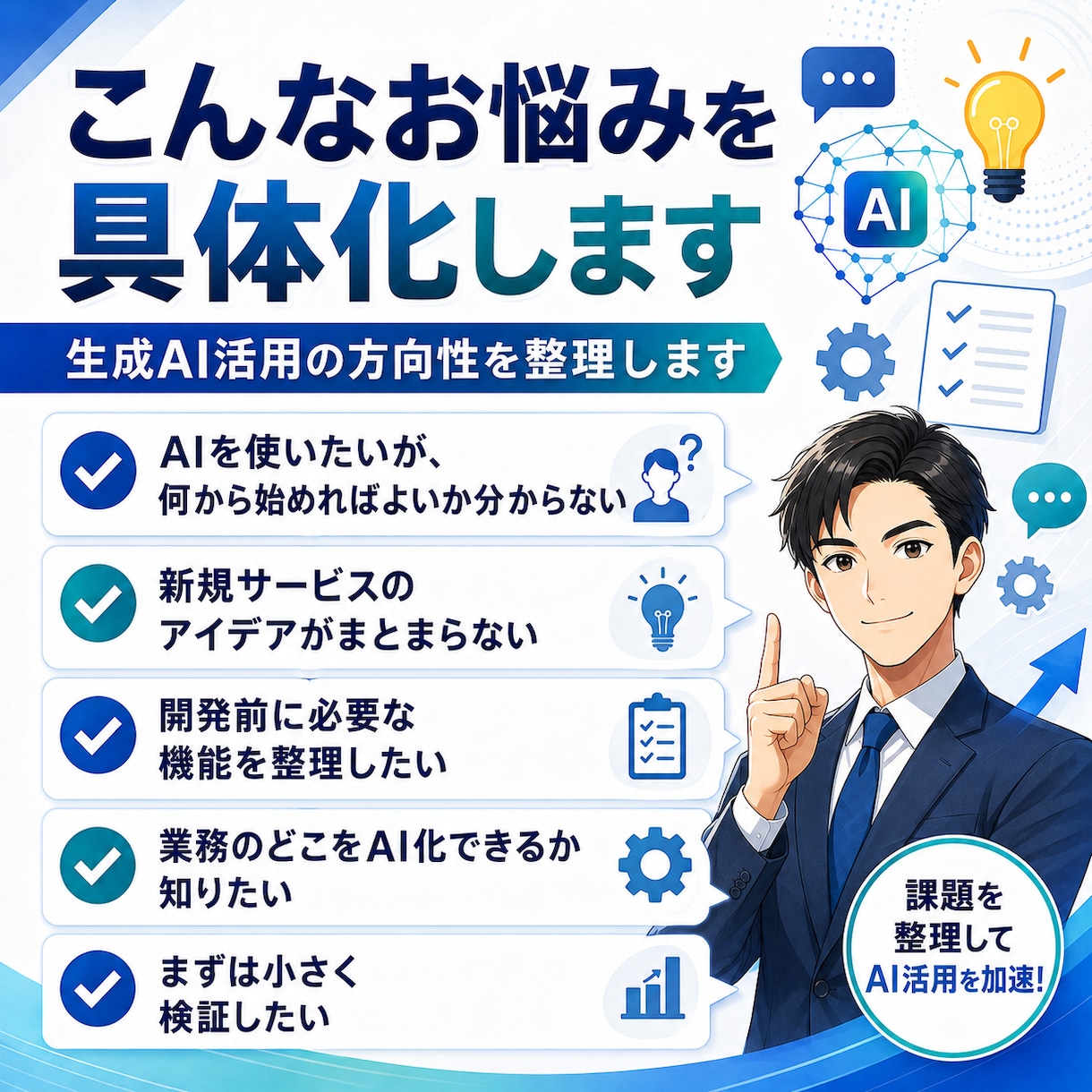 生成AIを活用した新規事業・業務改善案を設計します 事業運営の経験から、実現性ある企画に落とし込みます イメージ2