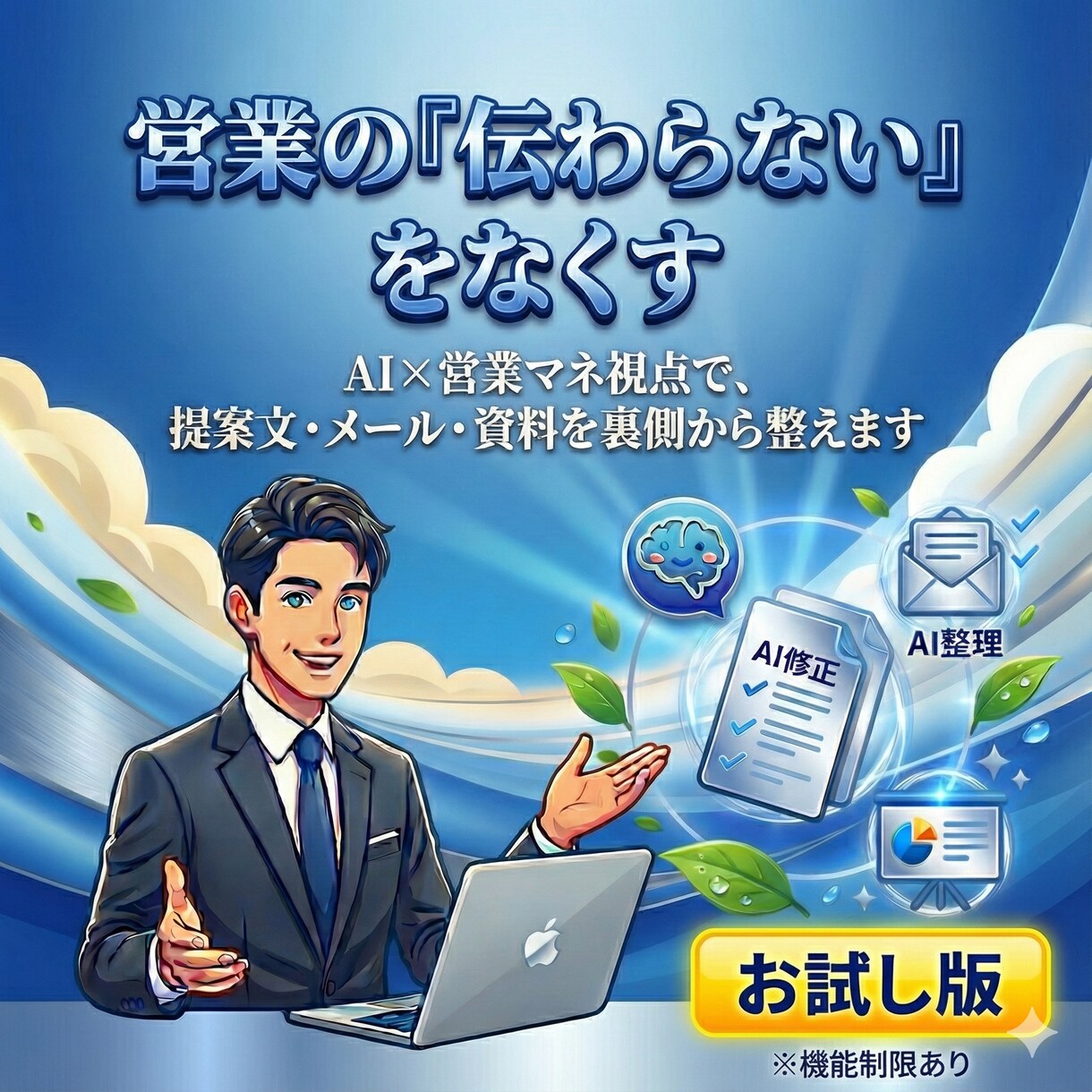 営業メール1本を伝わる形に直します 営業メールの文章をAI＋営業マネ視点で添削します イメージ1