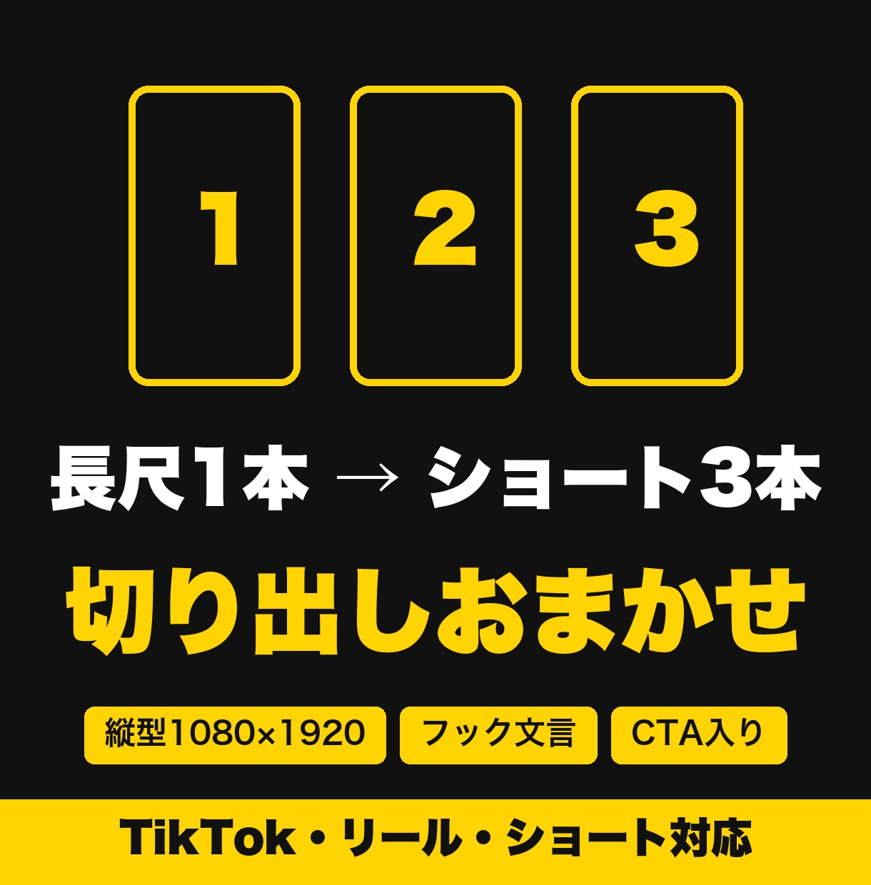 長尺動画からショート動画3本を作ります 縦型1080×1920・フック文言・CTA入り3本セット イメージ1