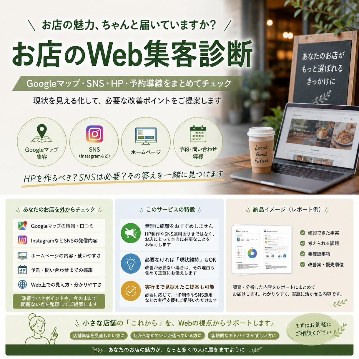 お店のWeb集客をまるごと診断します Googleマップ・SNS・予約導線をまとめて分析 イメージ1
