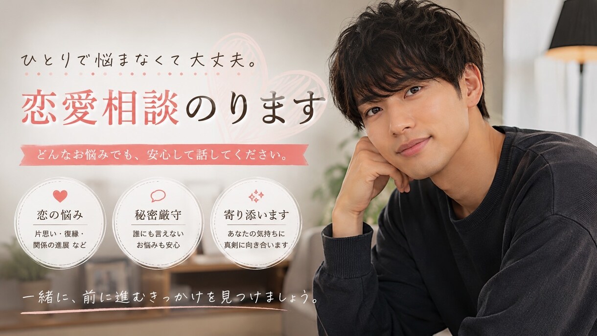 男性目線で恋愛相談聞きます ひとりで悩まなくて大丈夫。ゆっくりお話聞かせてください。 イメージ1