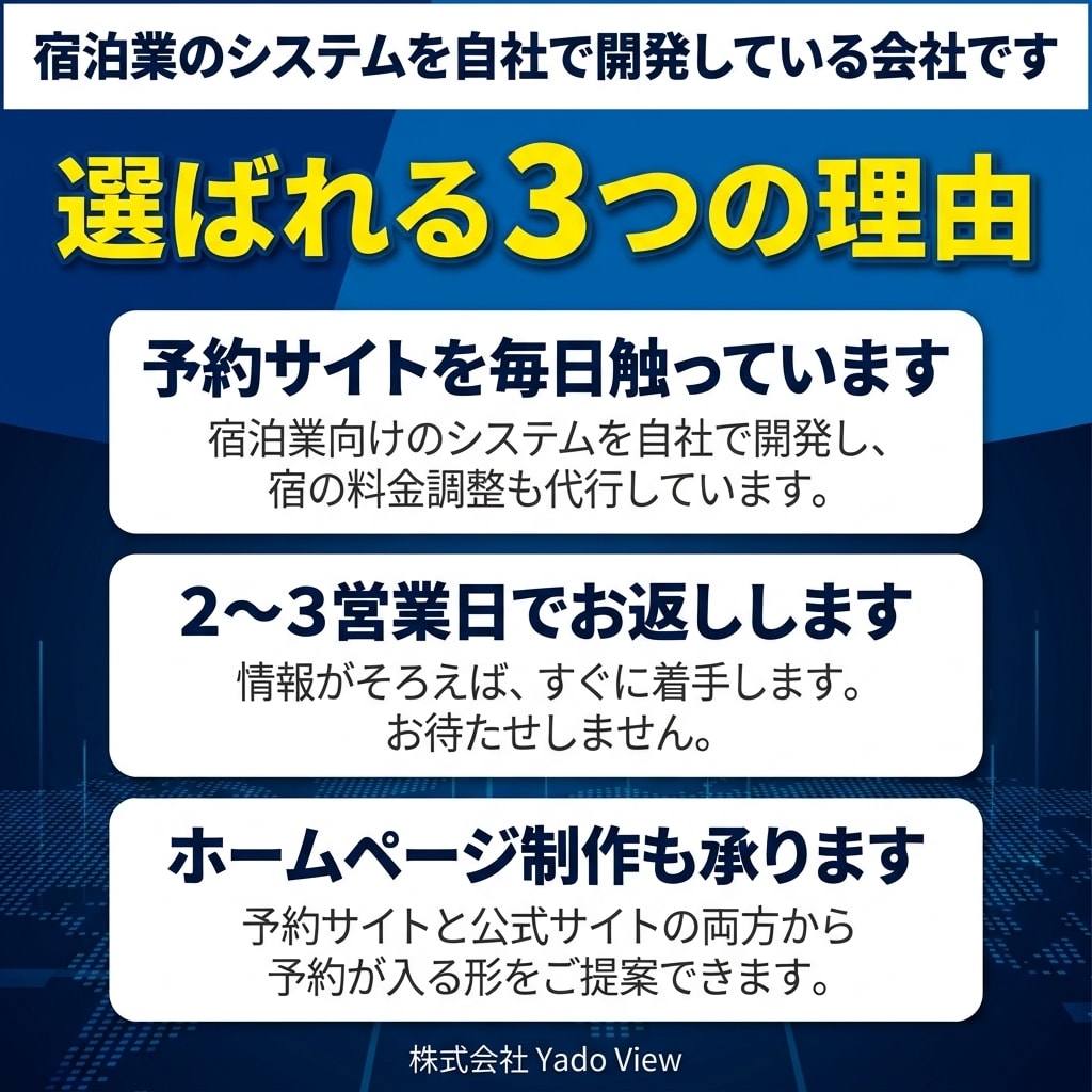 ホテル・旅館・民泊のOTA登録を代行します じゃらん・楽天など、宿の予約を実際に運用する会社が設定します イメージ8