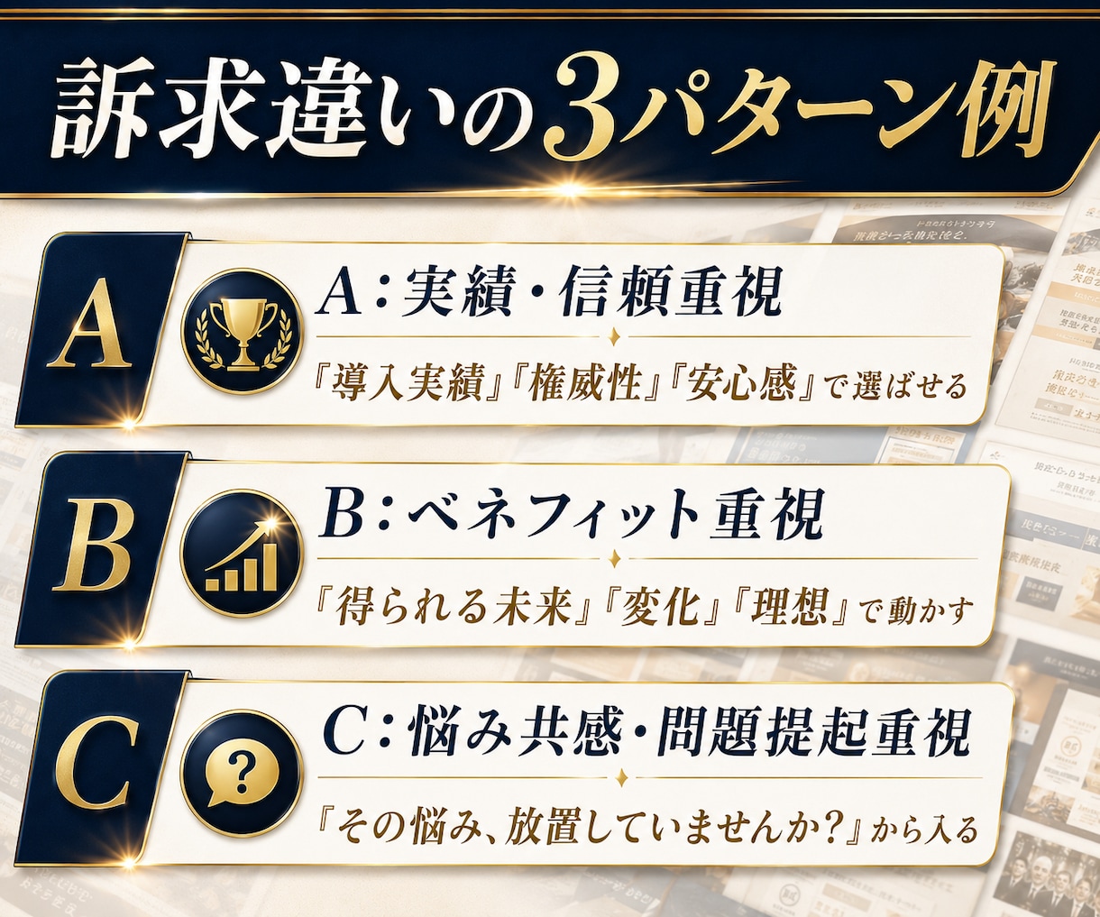 先着1名様限定価格！訴求違いのLPを3本作成します 1本勝負ではなく勝ち筋検証へ、複数訴求LPをAIで作成します イメージ4