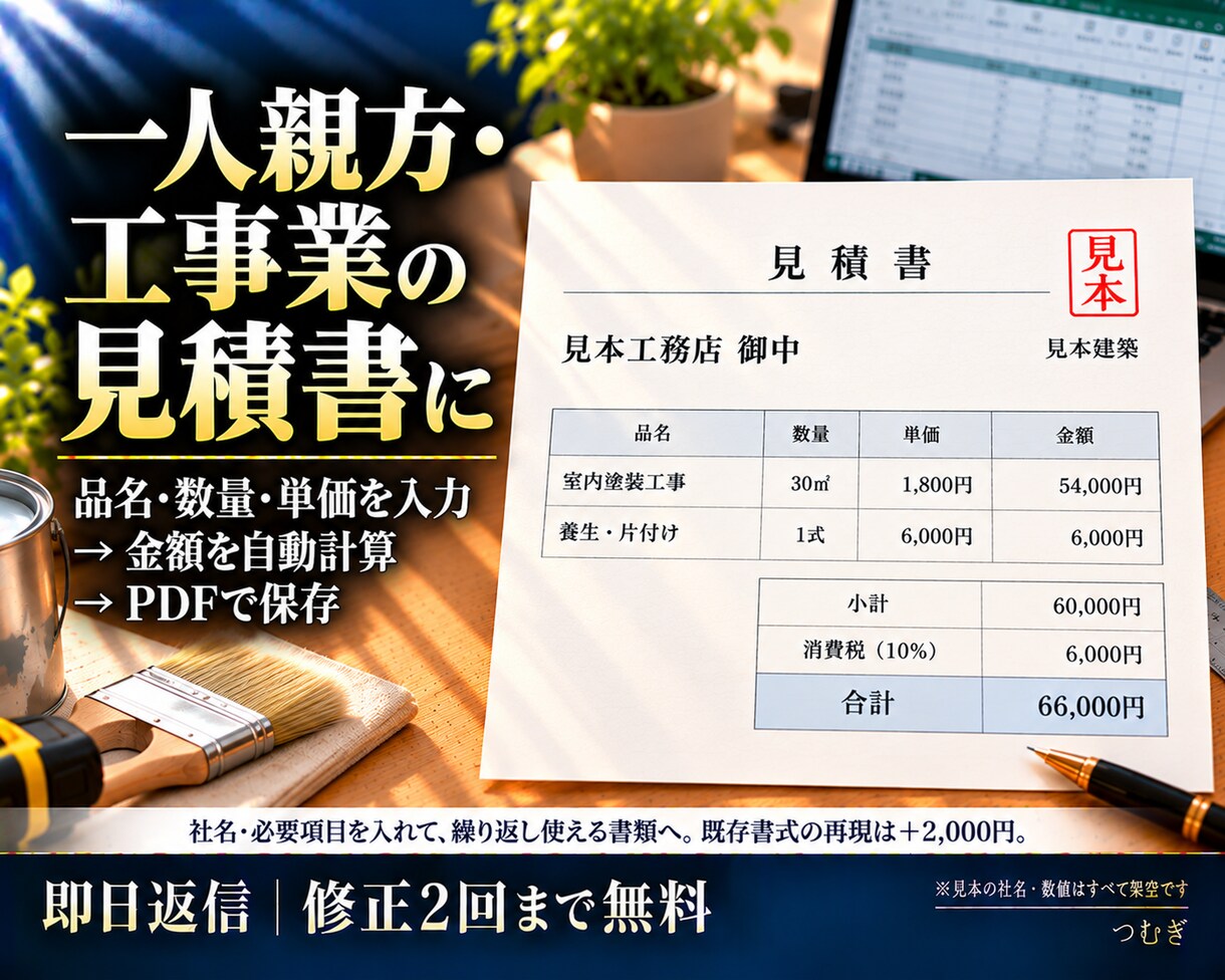 即日対応！請求書・見積書のExcelを作ります 即日返信。3,000円で角印込み・自動計算・インボイス対応 イメージ5