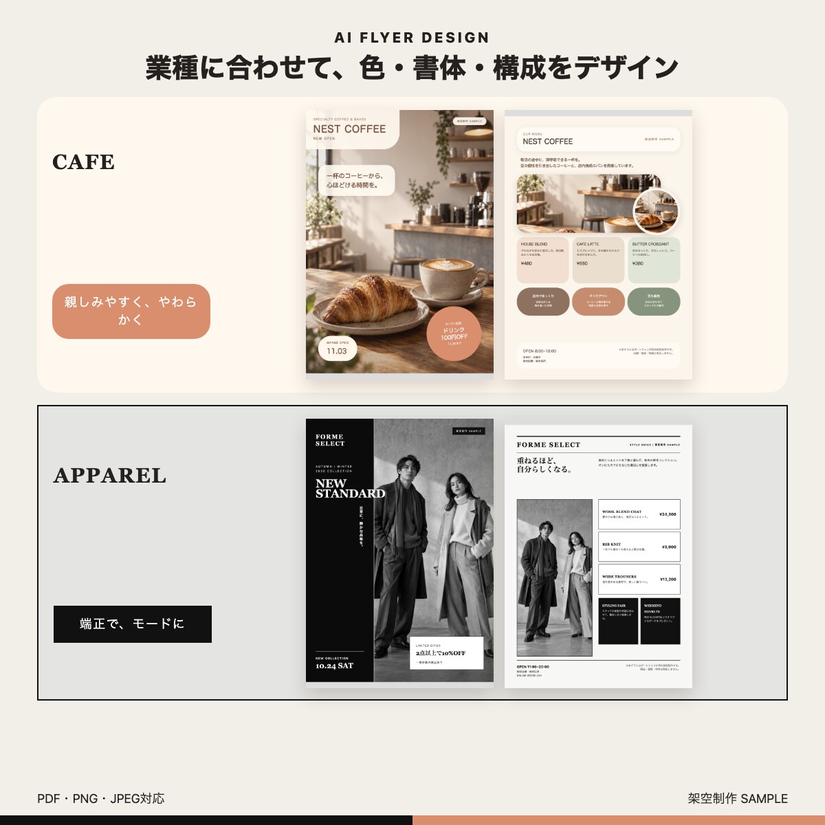 AIを活用してA4両面チラシを制作します 構成・コピー整理から印刷用PDFまで6,000円〜で対応 イメージ4