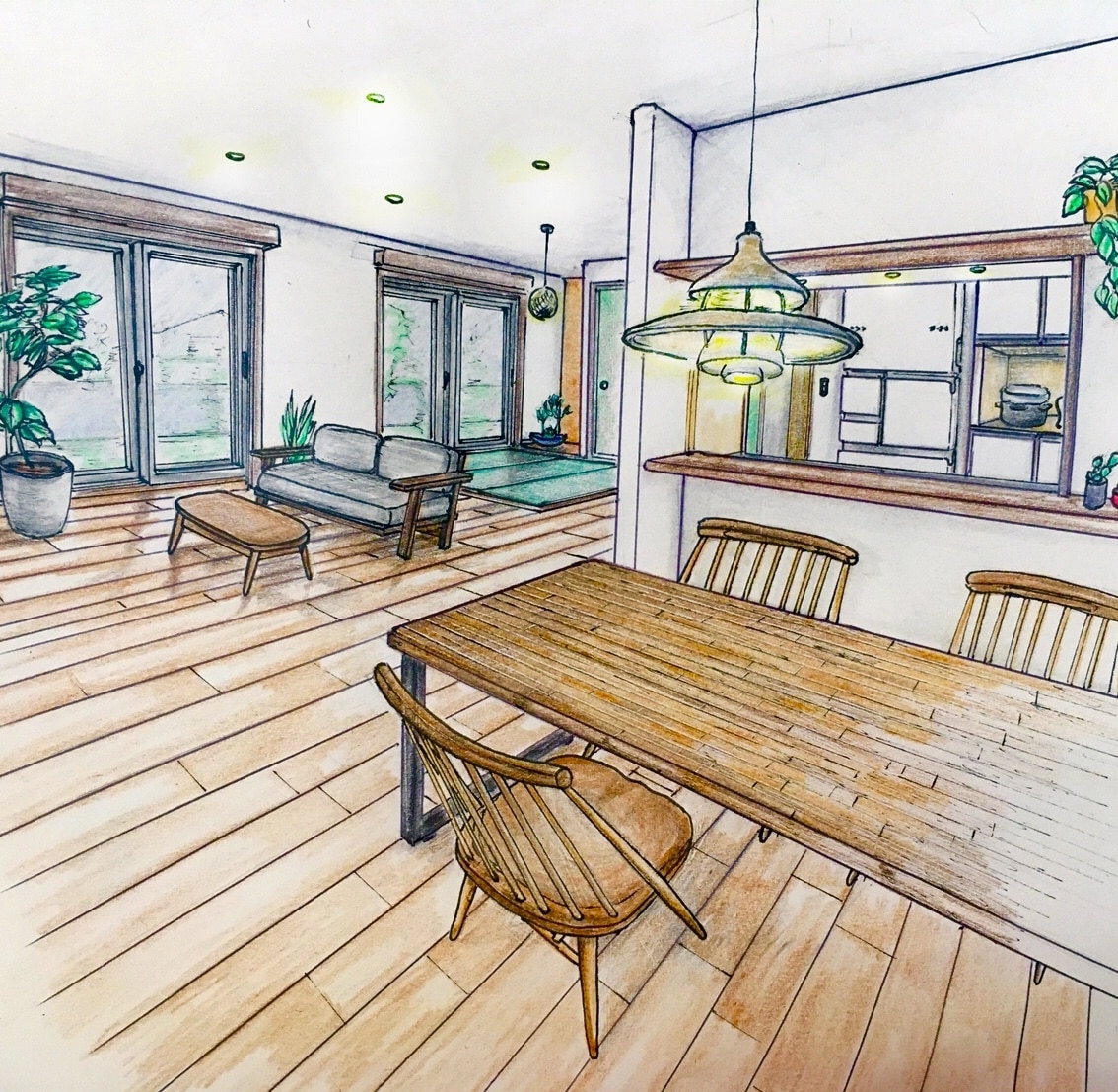 手描きの内観(外観)パース描きます ラフ画は何回でも修正可能。イメージ通りの絵を描きます イメージ3