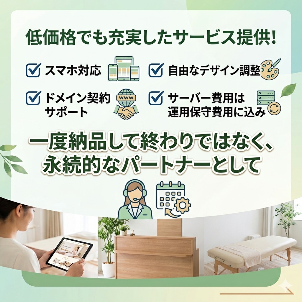 整骨院・美容サロン向けホームページを作ります プロ品質が初期7万円、月の運用費用3千円。SEO対策込み イメージ2