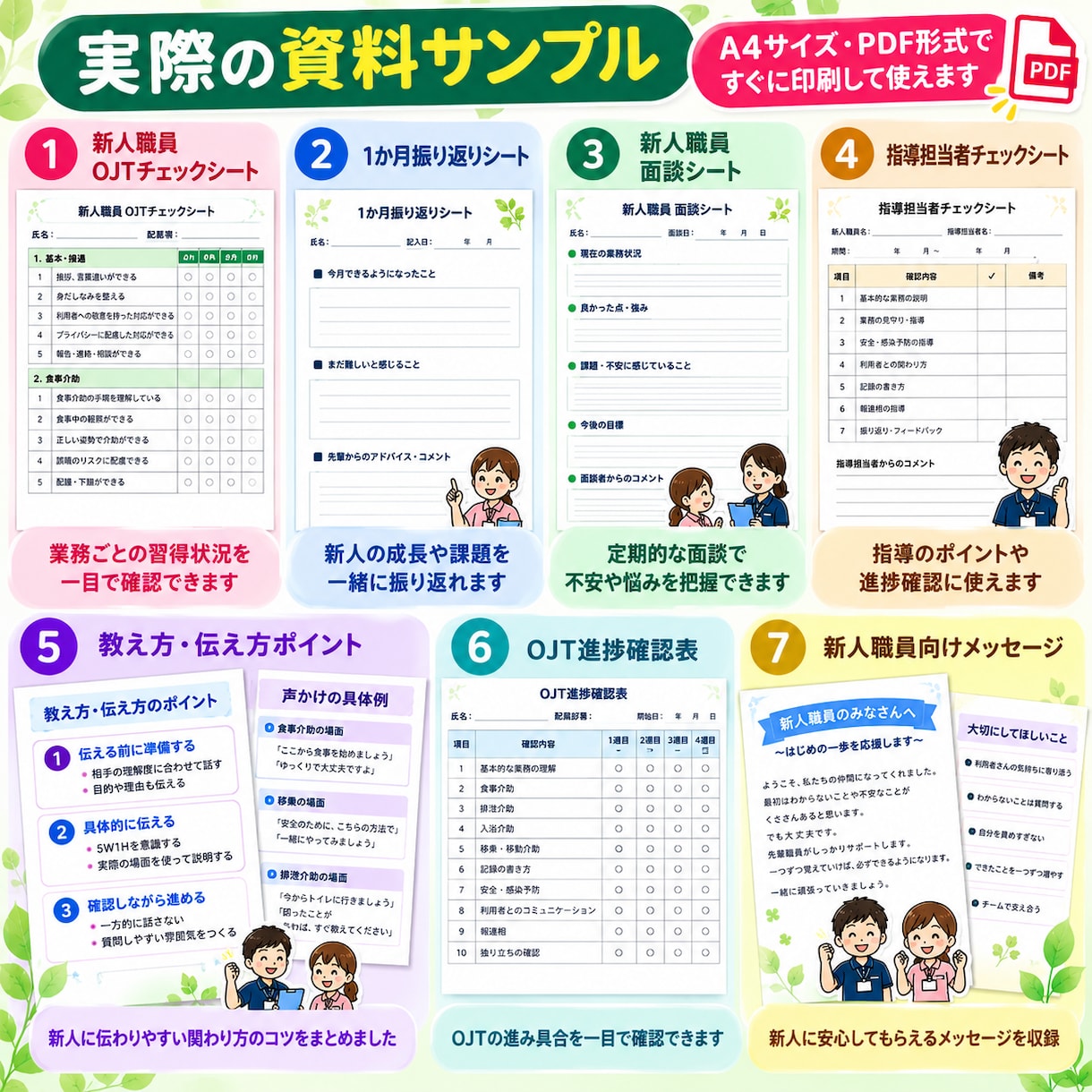 介護向け 新人育成・OJT7点セットを提供します 新人が安心して成長できるOJT資料7点セット イメージ3
