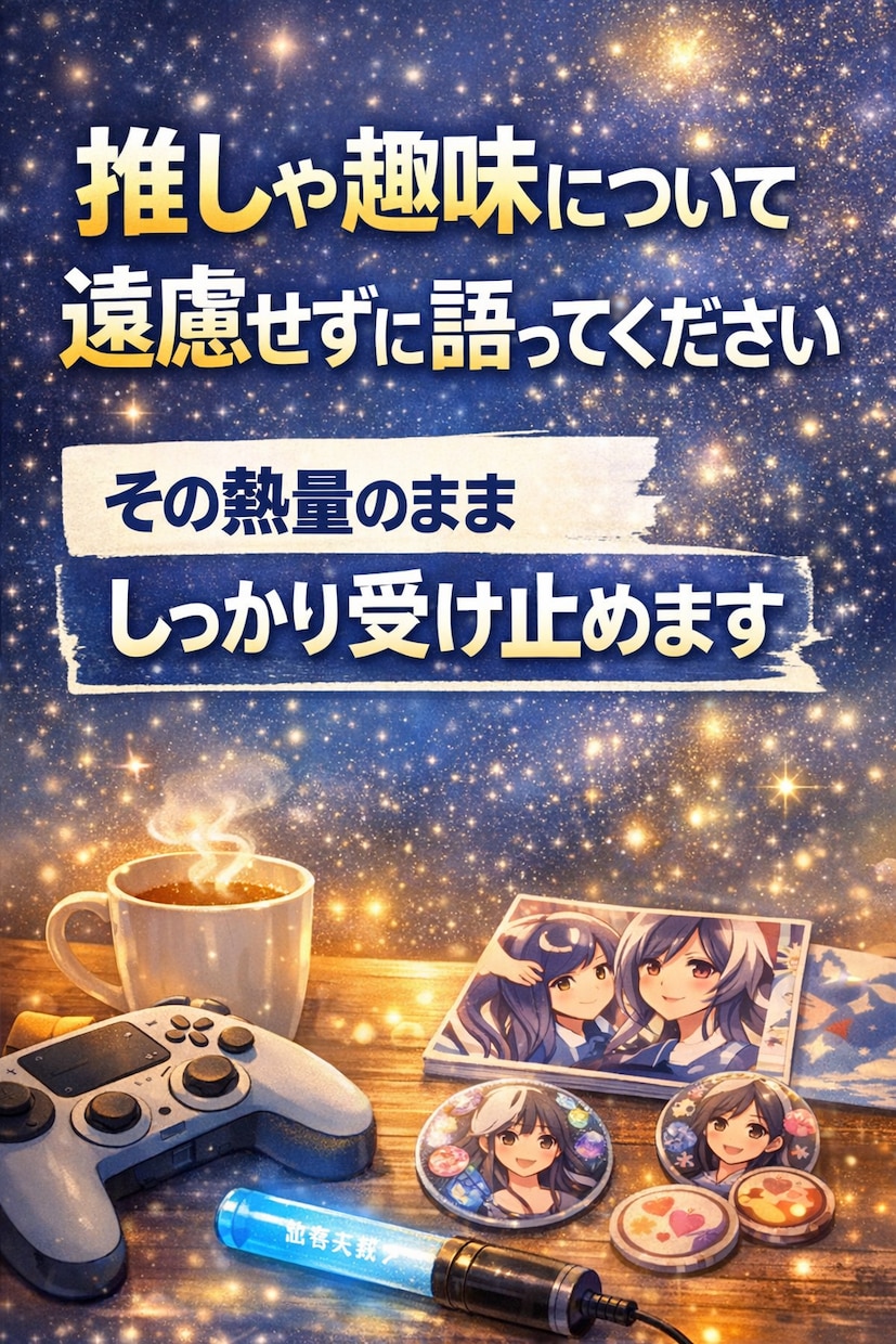 あなたの推しや趣味を全力で聞きます 熱量そのまま語って大丈夫な場所です遠慮せず語れる安心空間 イメージ2