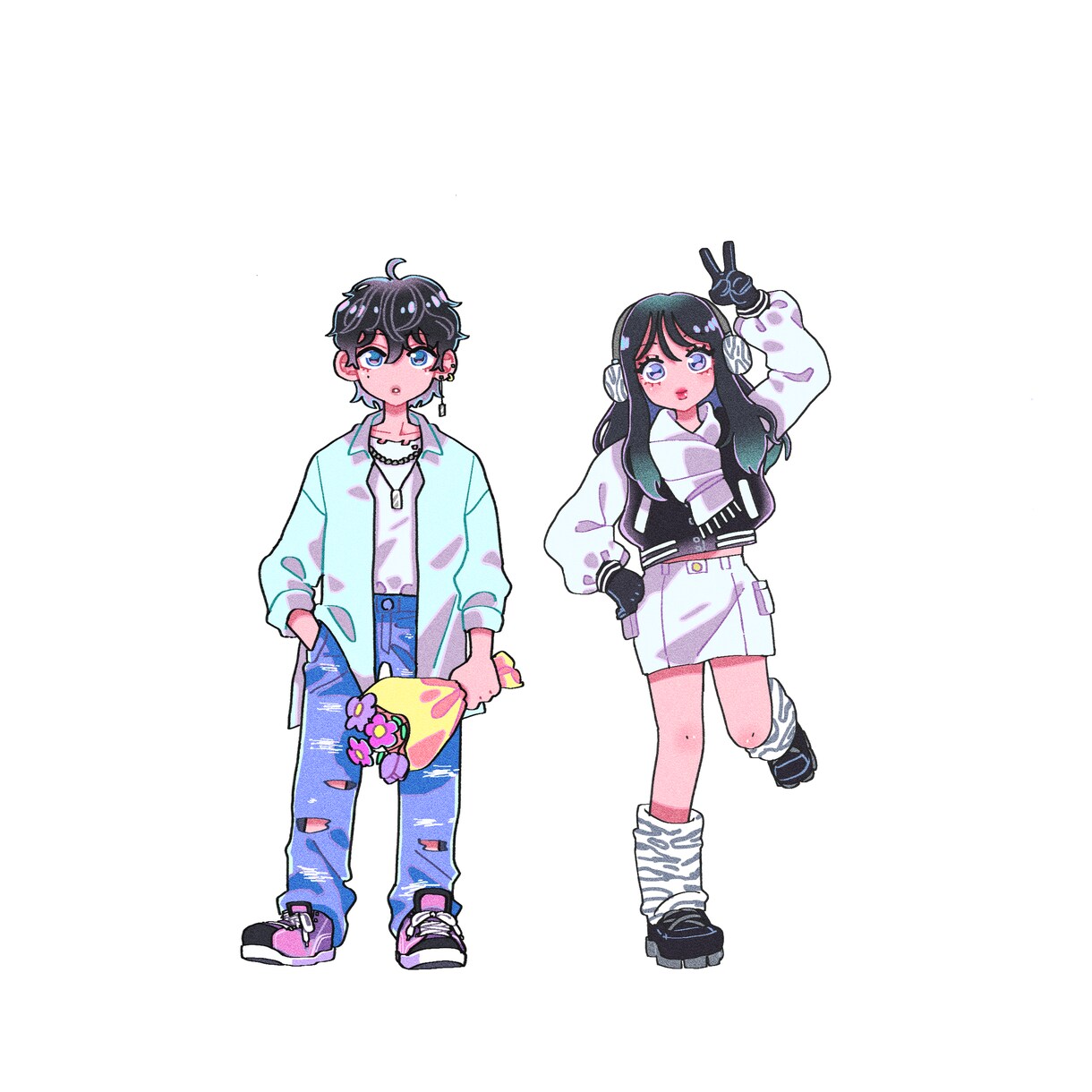7等身のキュートでポップなイラスト描きます カラーは2タイプから選べる！SNSアイコン、挿絵、グッズなど イメージ1