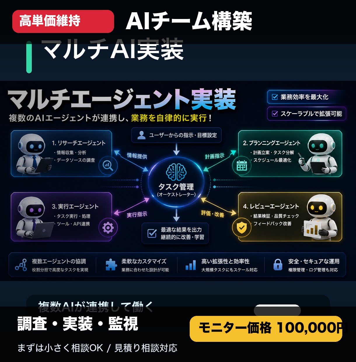 業務用マルチエージェントを構築します 複数AIに調査・実装・監視を分担させる仕組みを納品 イメージ1