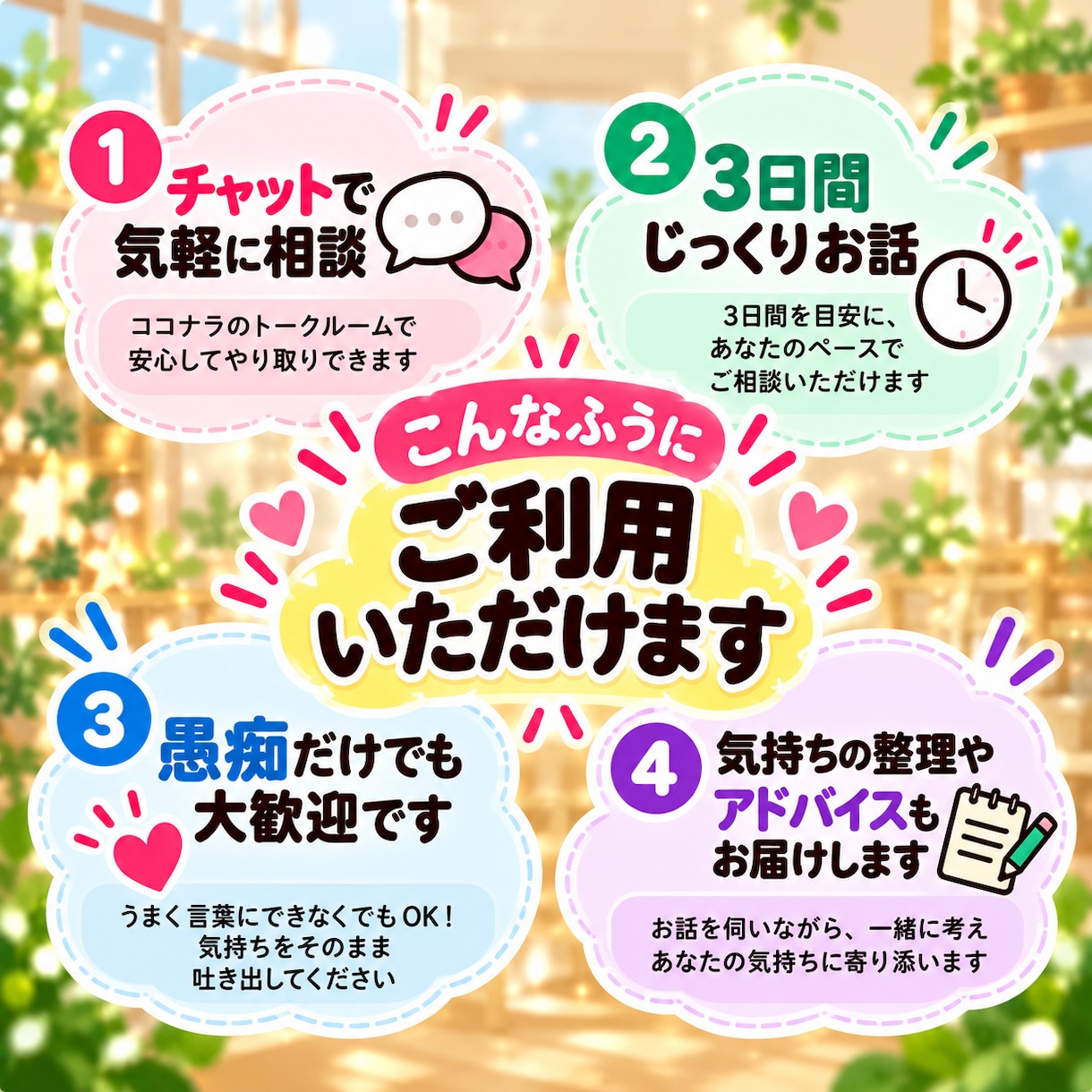 介護・障害福祉のご本人のお悩みをお聞きします 福祉職歴約20年。言いにくい本音も3日間お聞きします イメージ4