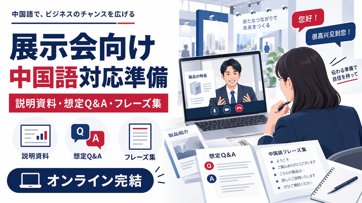 展示会向け中国語対応をオンラインで準備します 企業ブースの説明資料と想定問答を中国語対応します イメージ1