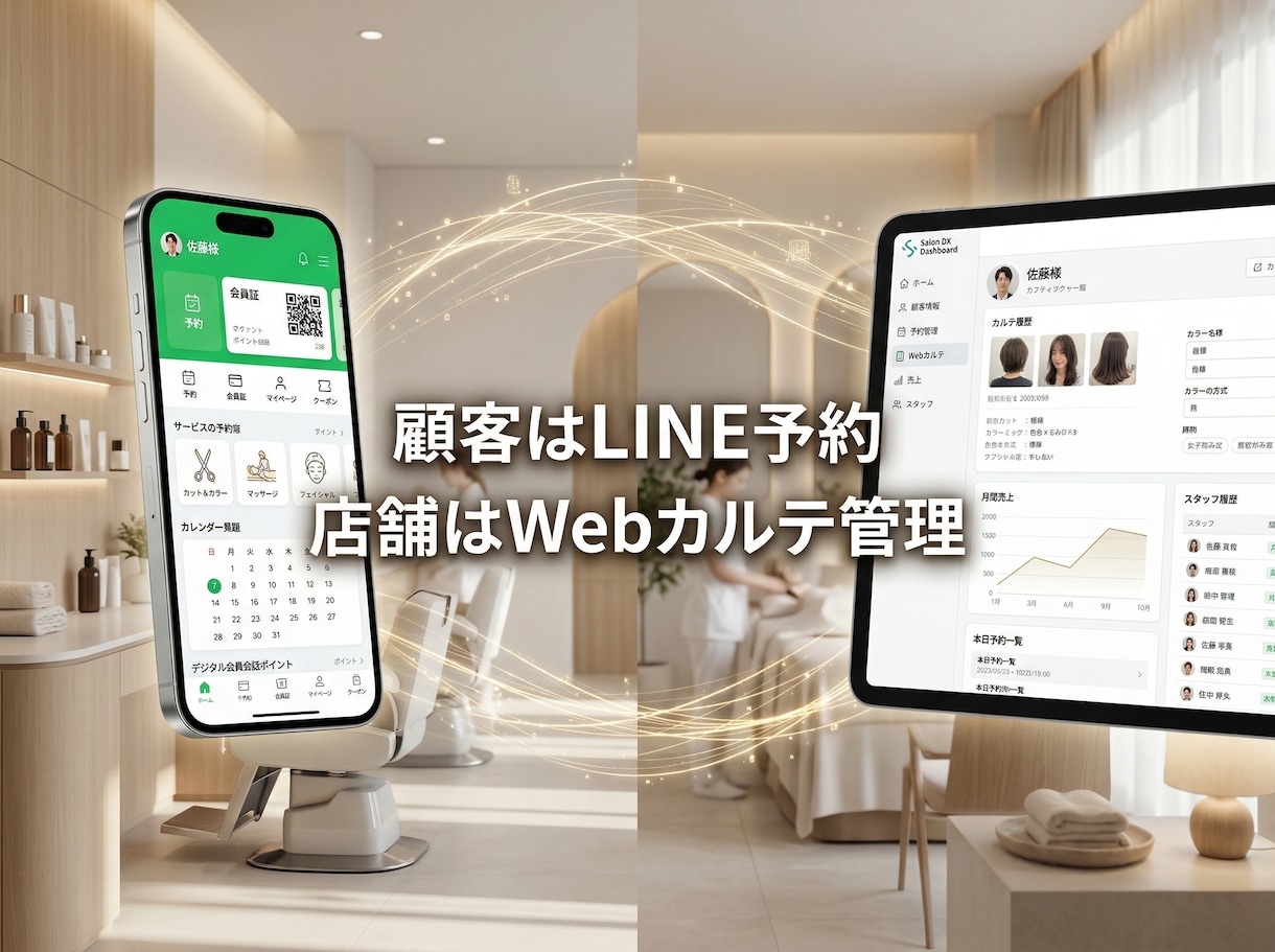 LINE×Webでサロン・整骨院システム構築します 顧客はLINE予約、店舗はWebカルテ。業務を劇的に改善 イメージ2