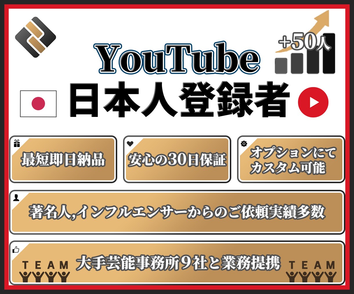 YouTube★日本人登録者+50人増加させます 安心の30日減少保証★高品質な日本人登録者を獲得！！ イメージ1