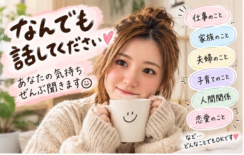 誰にも言えない愚痴や悩みをなんでも聞きます 知らない相手だからこそ、話せることがあります。 イメージ3