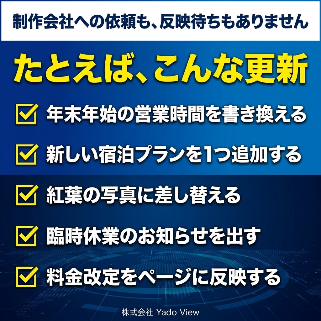 ご自身で更新できる宿のホームページを作ります 制作会社に頼まず、ご自身で更新できます イメージ5