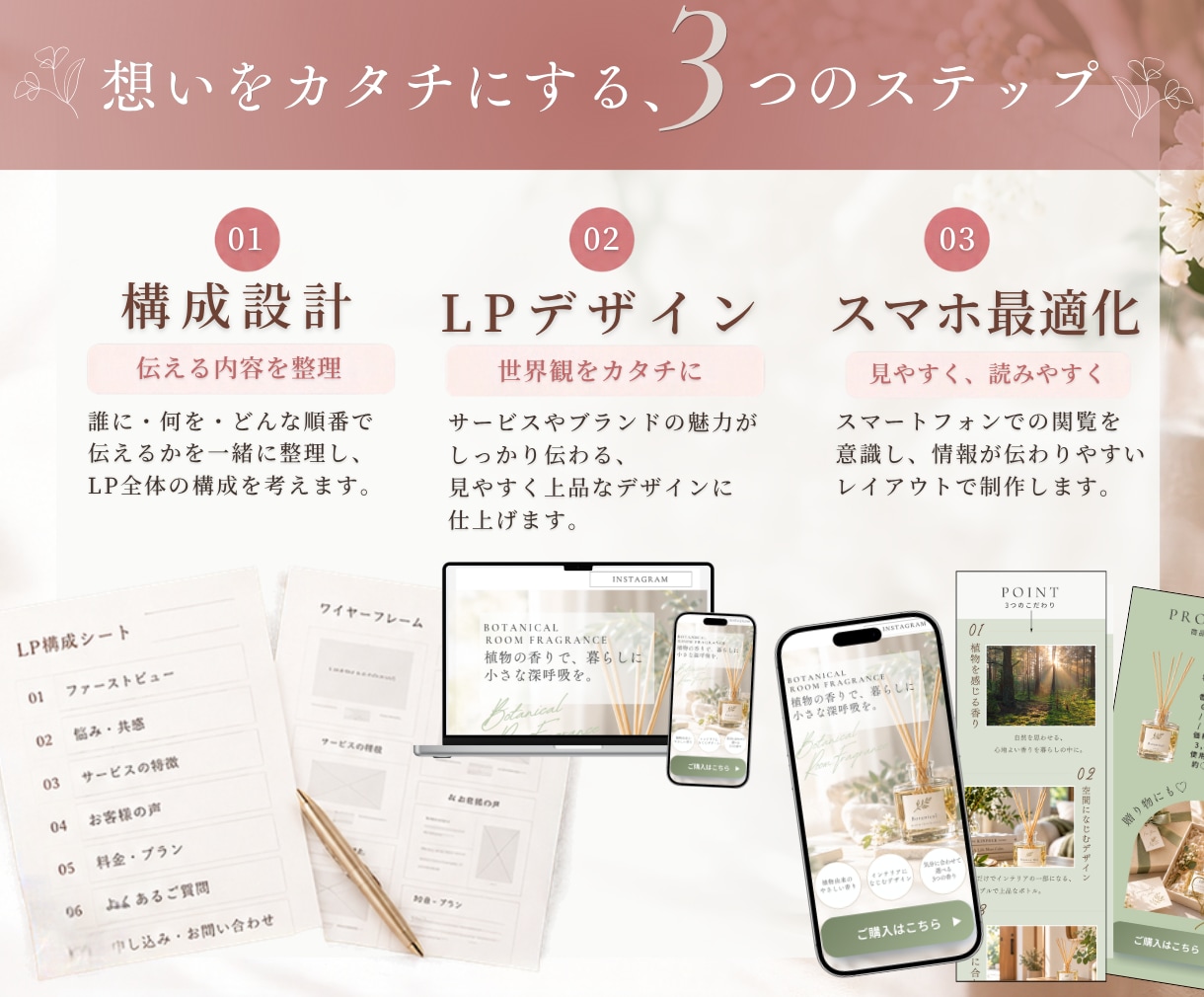 女性向け・美容等のLP制作します 「伝えたい想い」を整理して、見る人に伝わるLPへ。 イメージ3