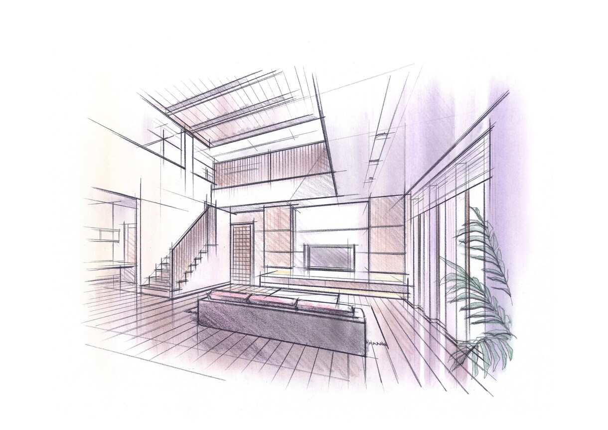 建築パースを手書きにて作成いたします 構想・計画初期イメージの雰囲気や風合いを表現します イメージ1