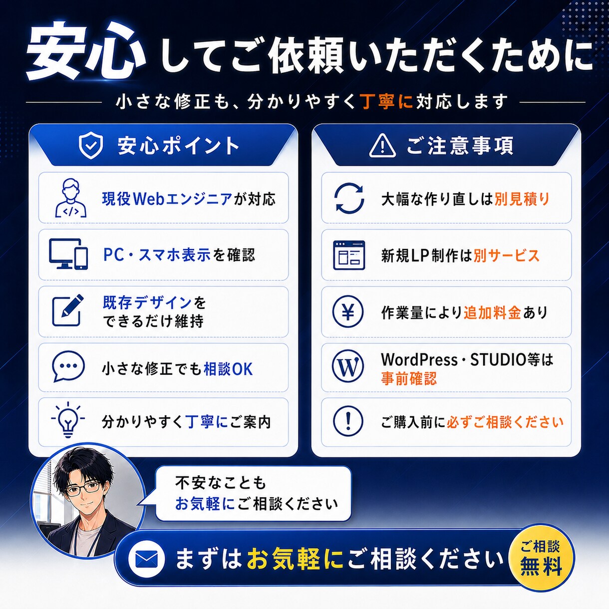 LP・Webページを現役エンジニアが修正します HTML/CSS修正・スマホ表示崩れ・文章や画像更新に対応 イメージ5