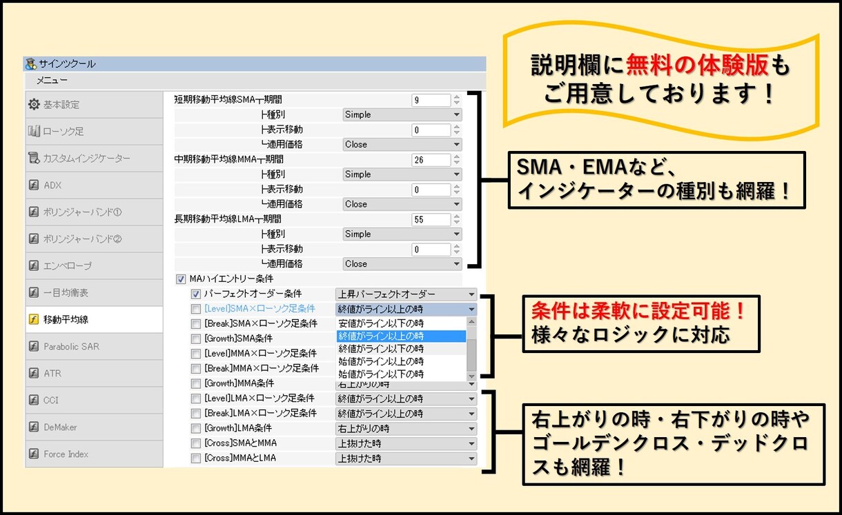 人気ツール サインツクールを提供します 誰でもサインツールが作れる・検証ができるインジケータ！ イメージ5