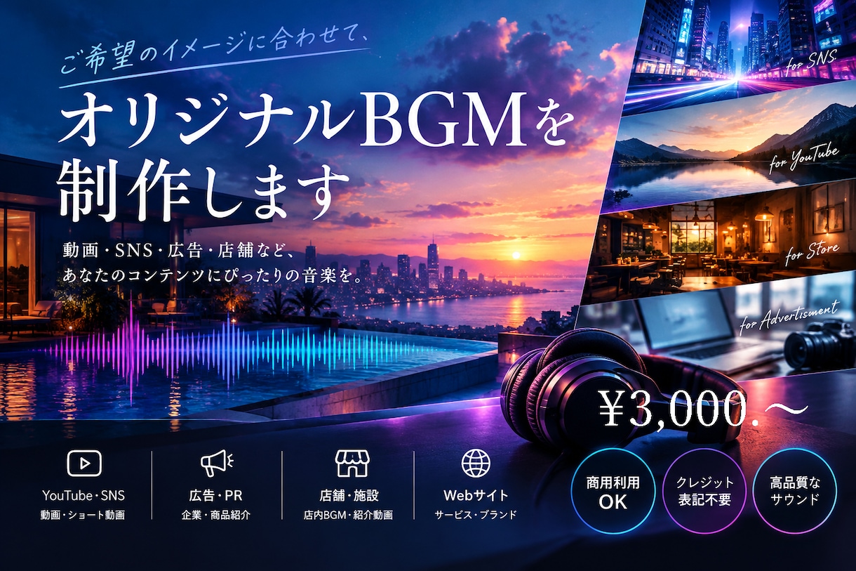 SNS・動画に合うオリジナルBGMを制作します ご希望のイメージに合わせて制作。15秒サンプルで事前確認可。 イメージ1