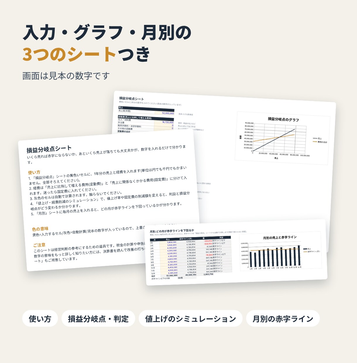 数字を入れるだけの損益分岐点シートを提供します いくら売れば赤字にならないか、すぐ分かるExcel イメージ2