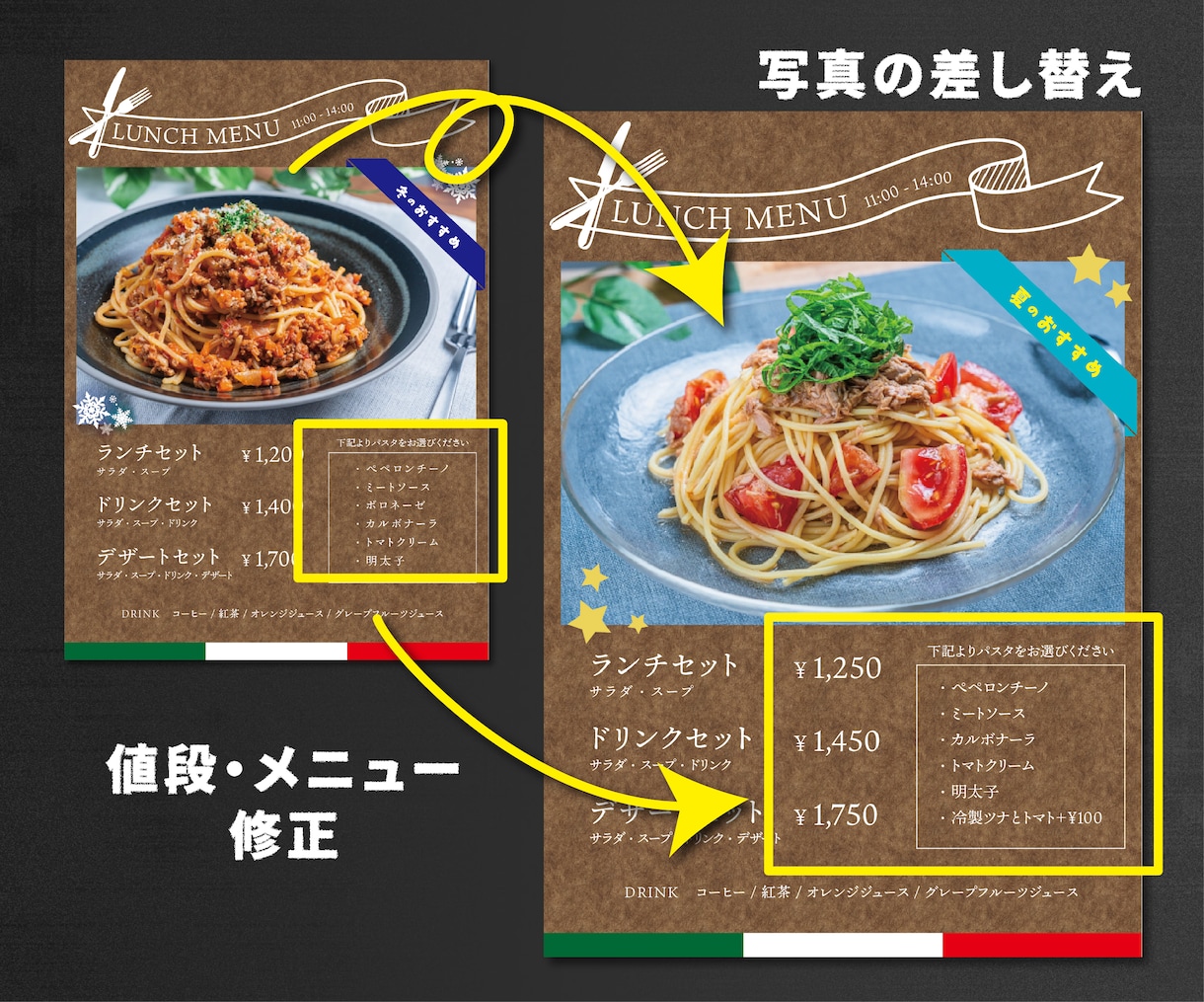 即日対応！メニュー表の修正・差し替え対応します 既存メニュー表の更新作業に対応します。 イメージ2