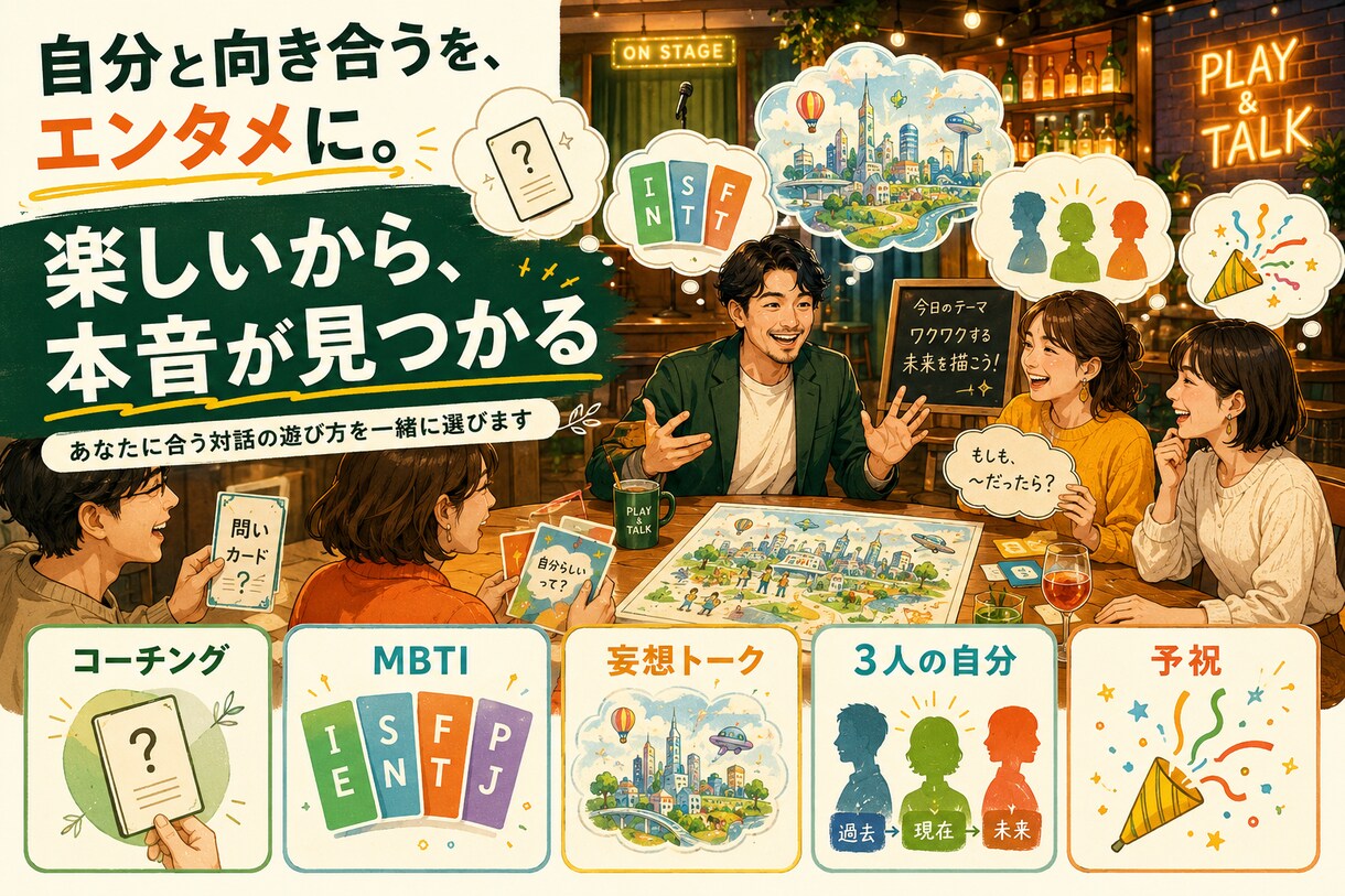 迷いや目標を整理し、自分なりの答えを見つけます 考えすぎて動けない方へ、笑いと問いで頭を整理 イメージ4