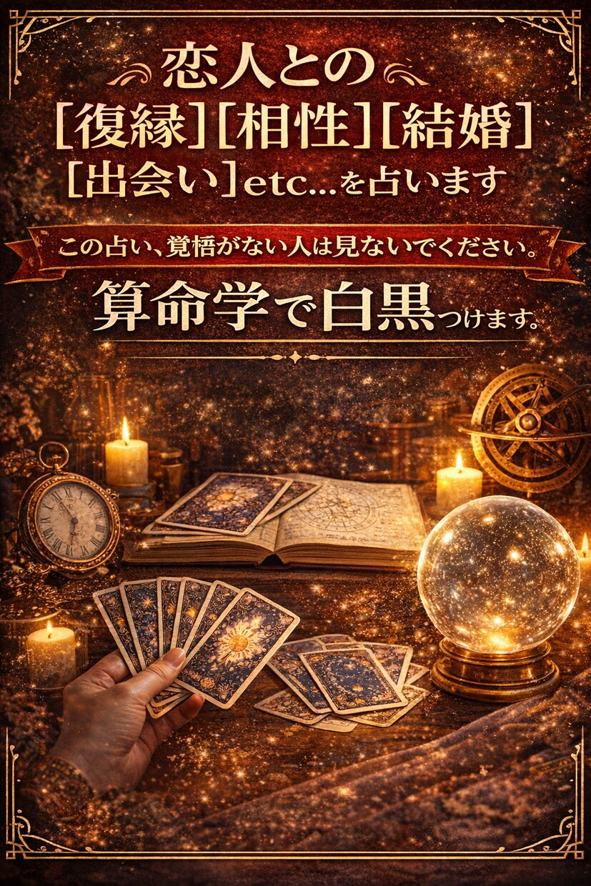 恋人との復縁、結婚、出会い、etc...を占います この占い覚悟がない人は見ないでください算命学で白黒つけます イメージ1