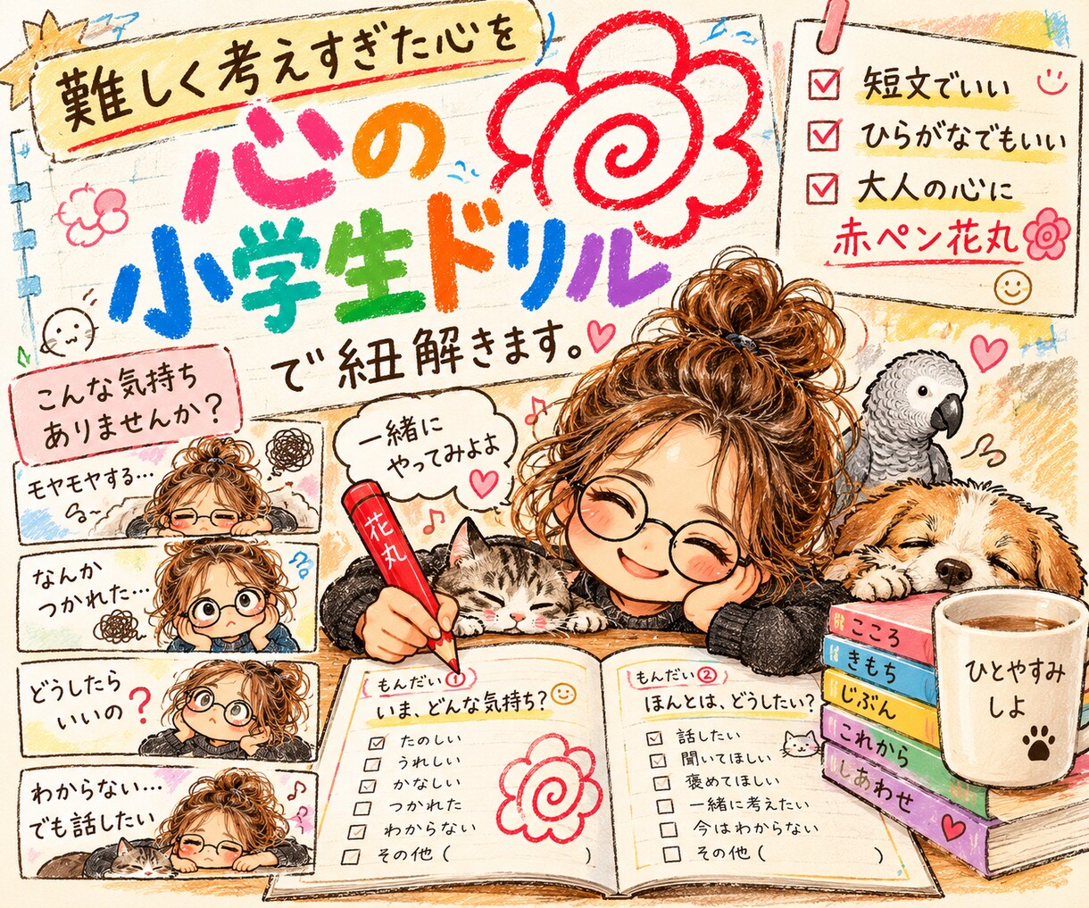 難しく考えすぎた心を小学生ドリルで紐解きます 短文でいい、ひらがなでもいい｜大人の心に赤ペン花丸 イメージ3