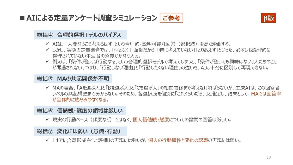 定量アンケート調査結果から生活者の本音を探索します アンケート調査結果とAIの推定値ギャップから探索します イメージ10