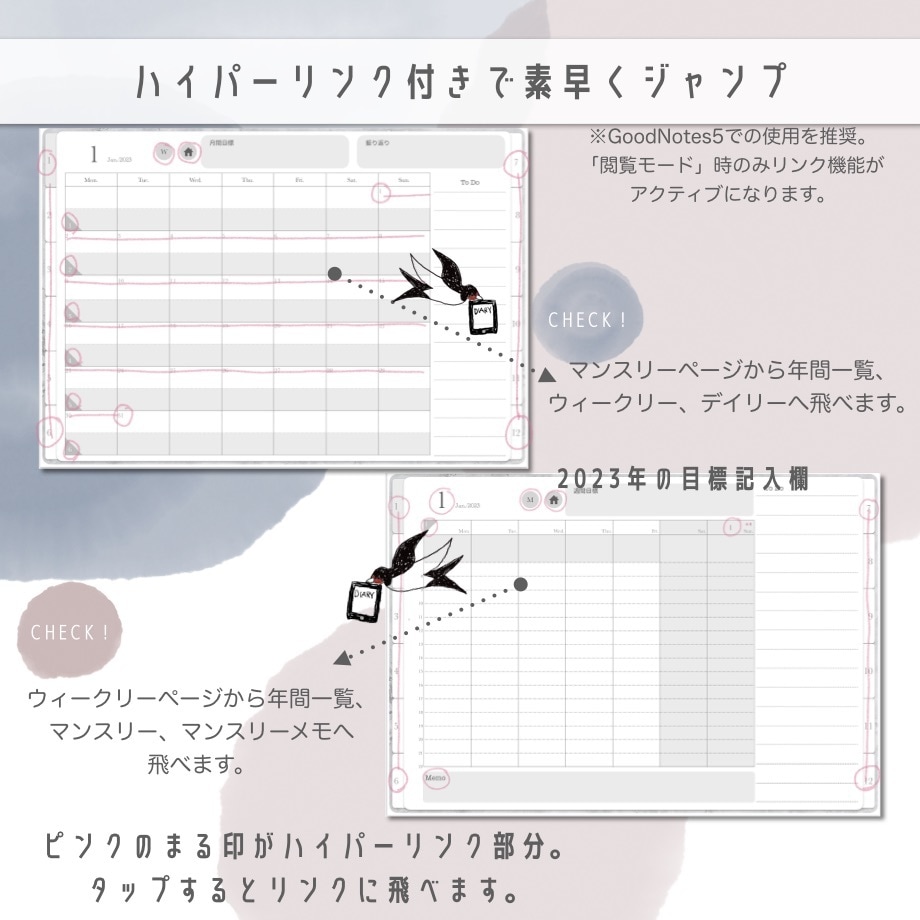 夢を叶えるデジタルプランナー2023お届けします ハイパーリンク付き！GoodNotes5で使える手帳データ！ イメージ3